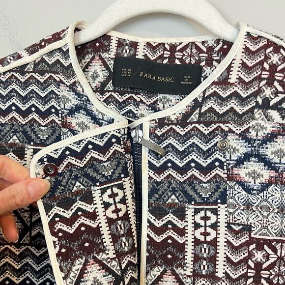 Zara Basic Patchwork Motorcycle Longline Blazer Jacket sz XS Tapestry Jacquard - Picture 7 of 8
